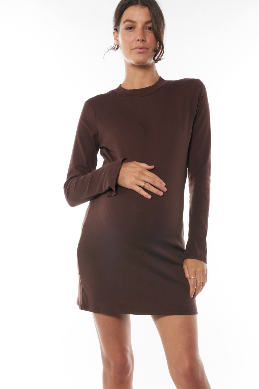 Maternity BAE The Label | Reach Out Split Sleeve Dress * Chocolate