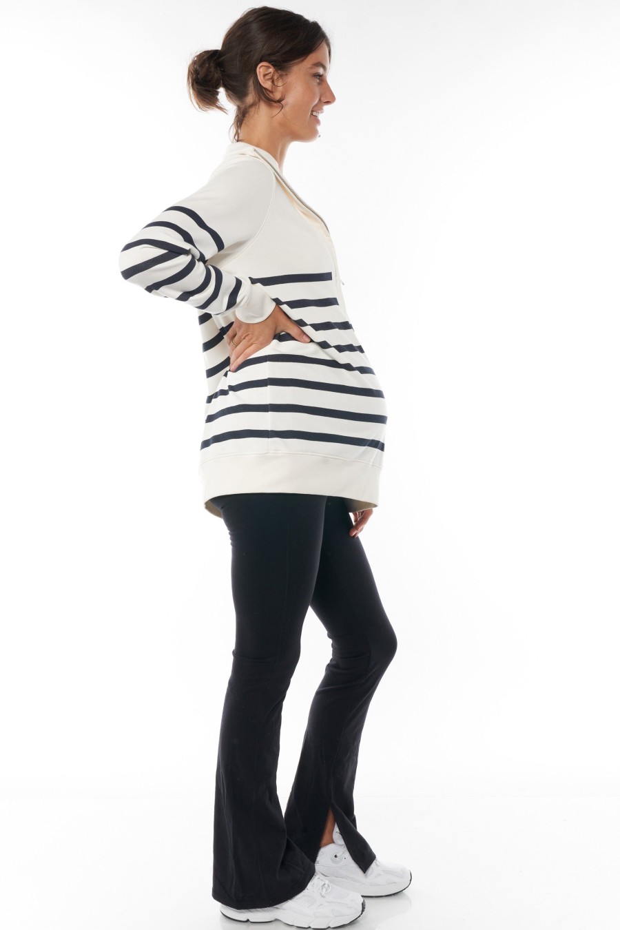 Maternity BAE The Label | Adventure Awaits Zip Sweat Ivory Stripe