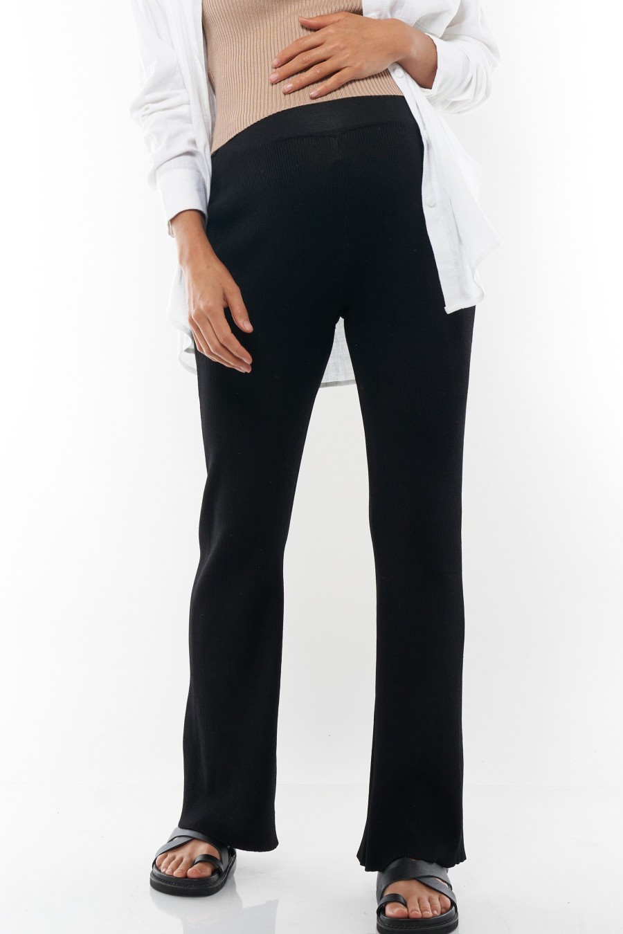 Maternity BAE The Label | Up And Over Rib Pant Black