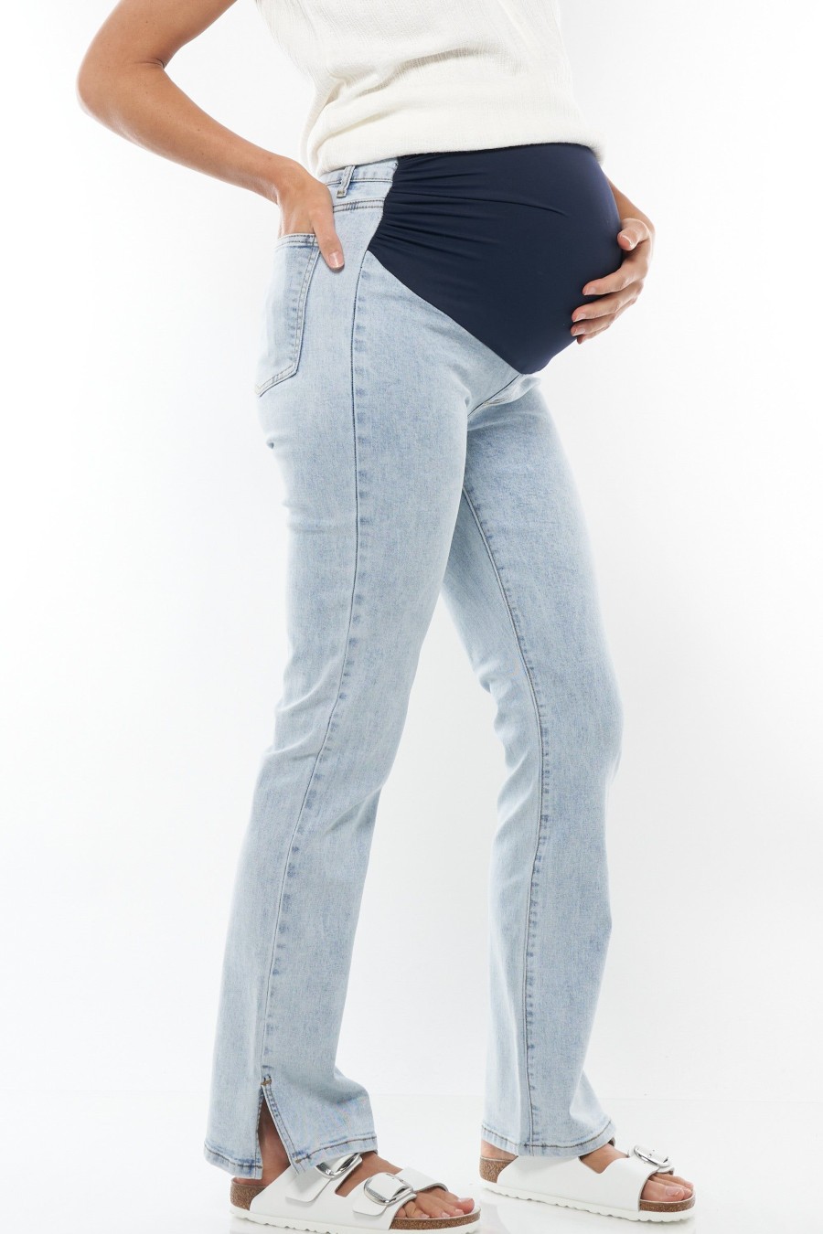 Maternity BAE The Label | Keep It Going Split Hem Jean Sky Blue