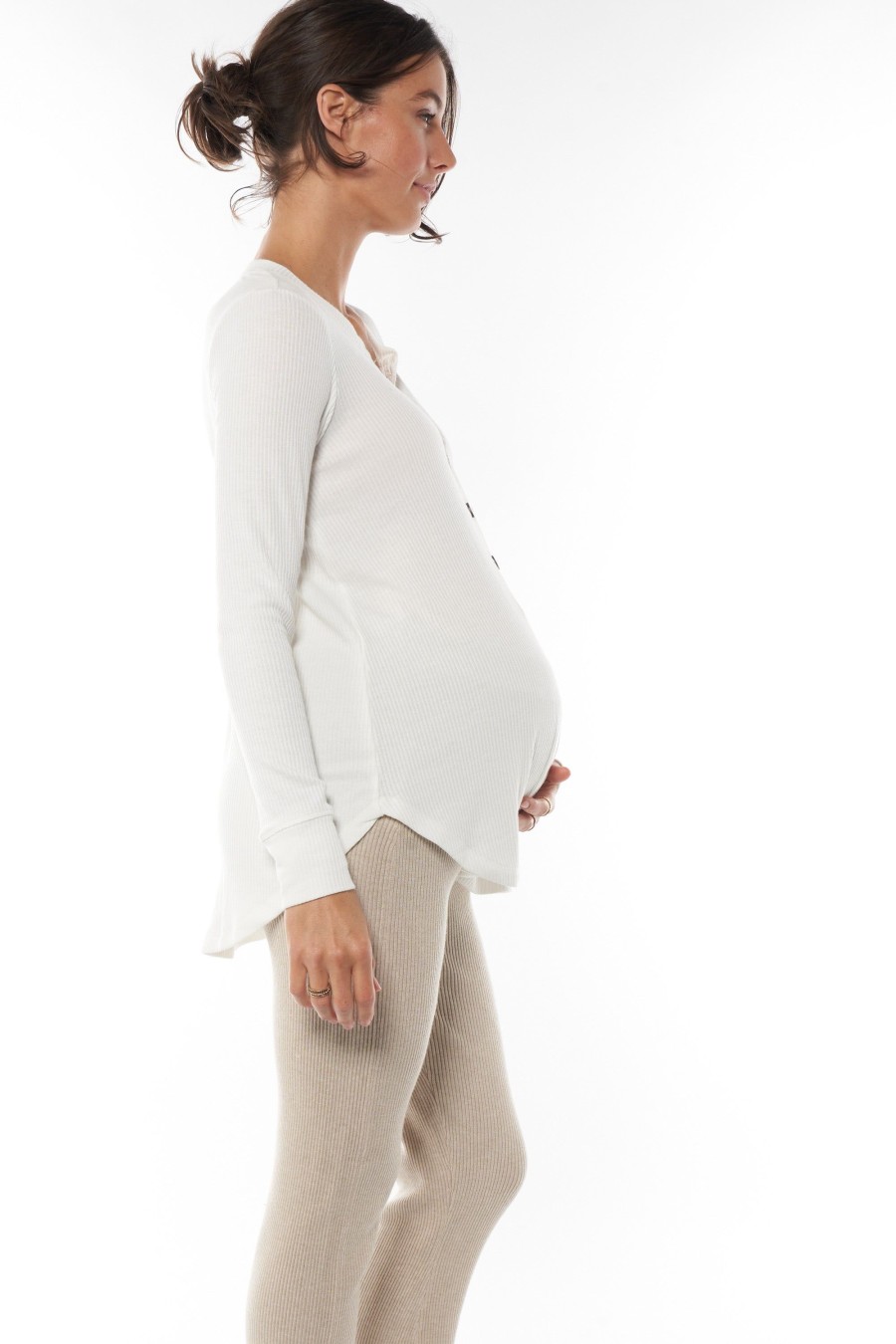 Maternity BAE The Label | On My Mind Button Henley Ivory