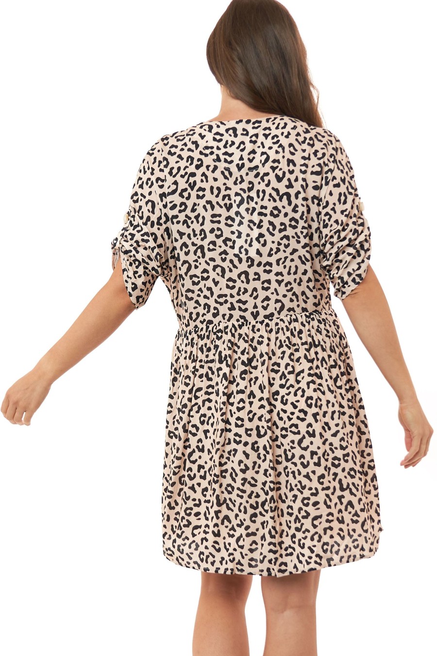 Nursing BAE The Label | Sunrise Button Front Dress Tan Leopard