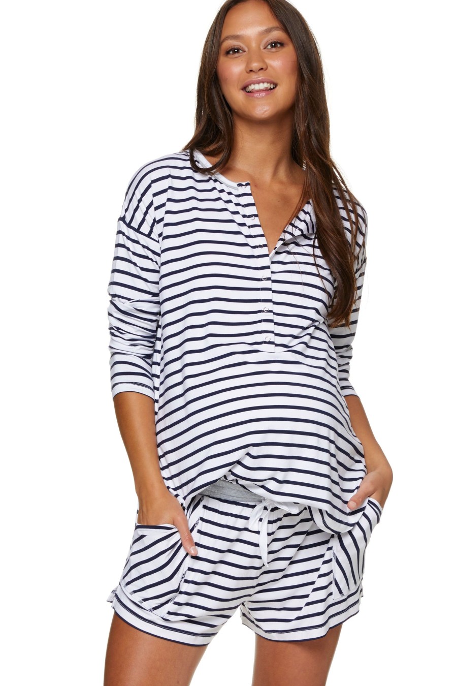 Maternity BAE The Label | Night Life Henley Stripe