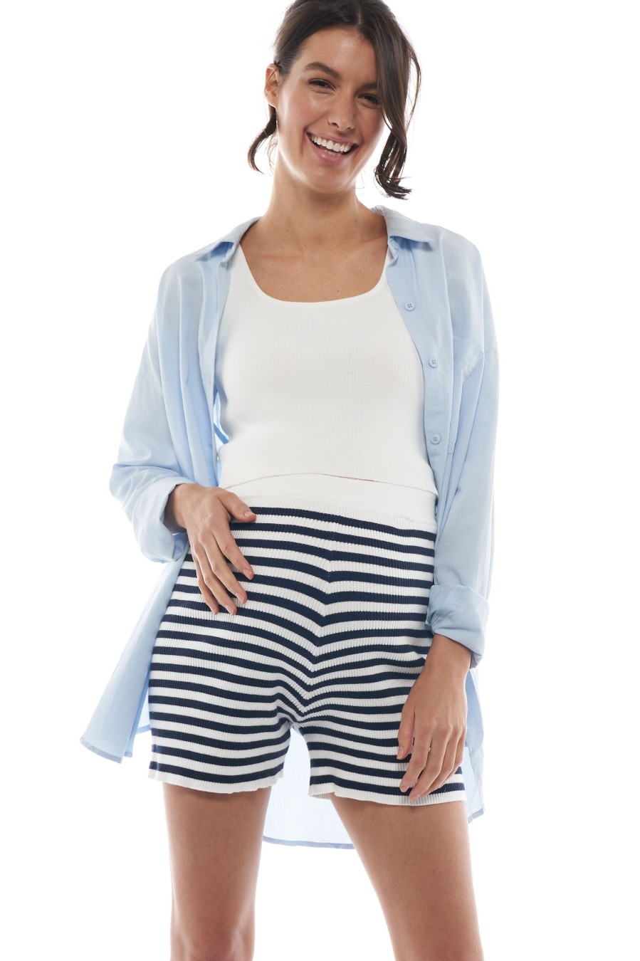 Maternity BAE The Label | Cloud Nine Knit Maternity Short* Navy/Ivory Stripe