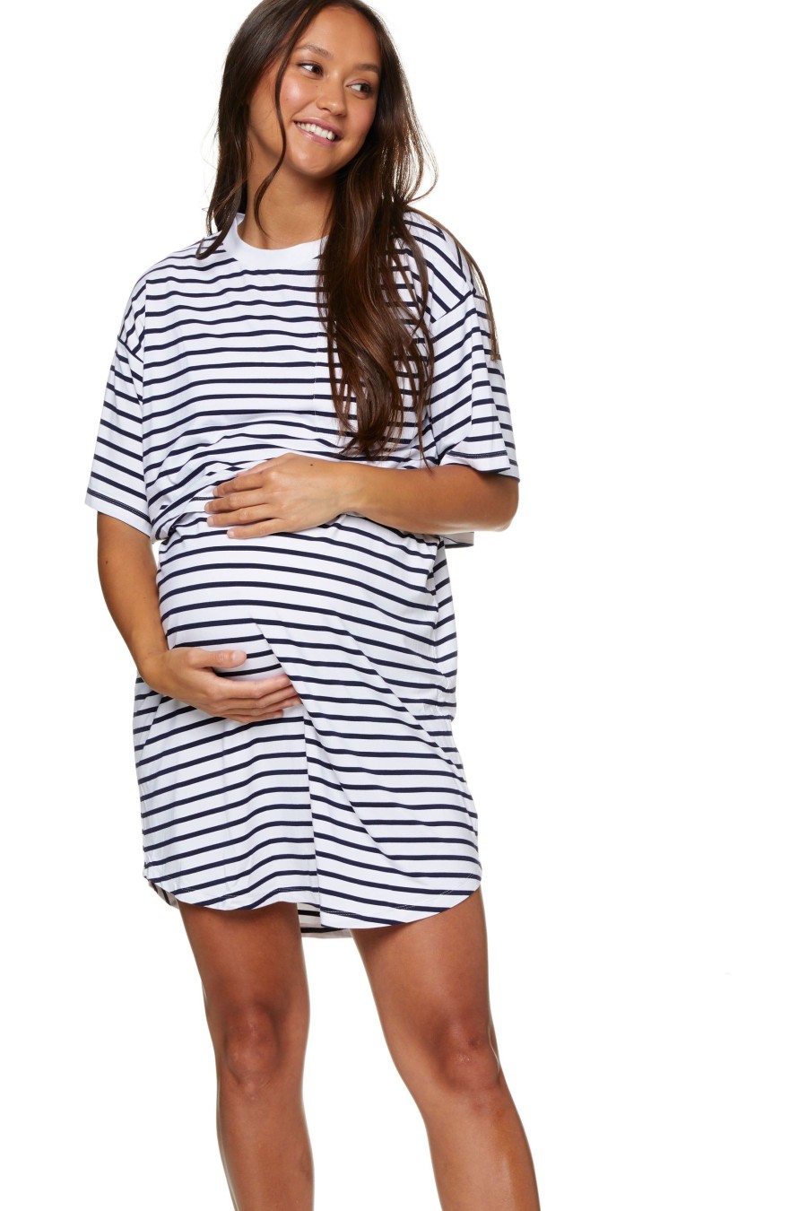 Maternity BAE The Label | Night Life Nursing Tee Dress Stripe