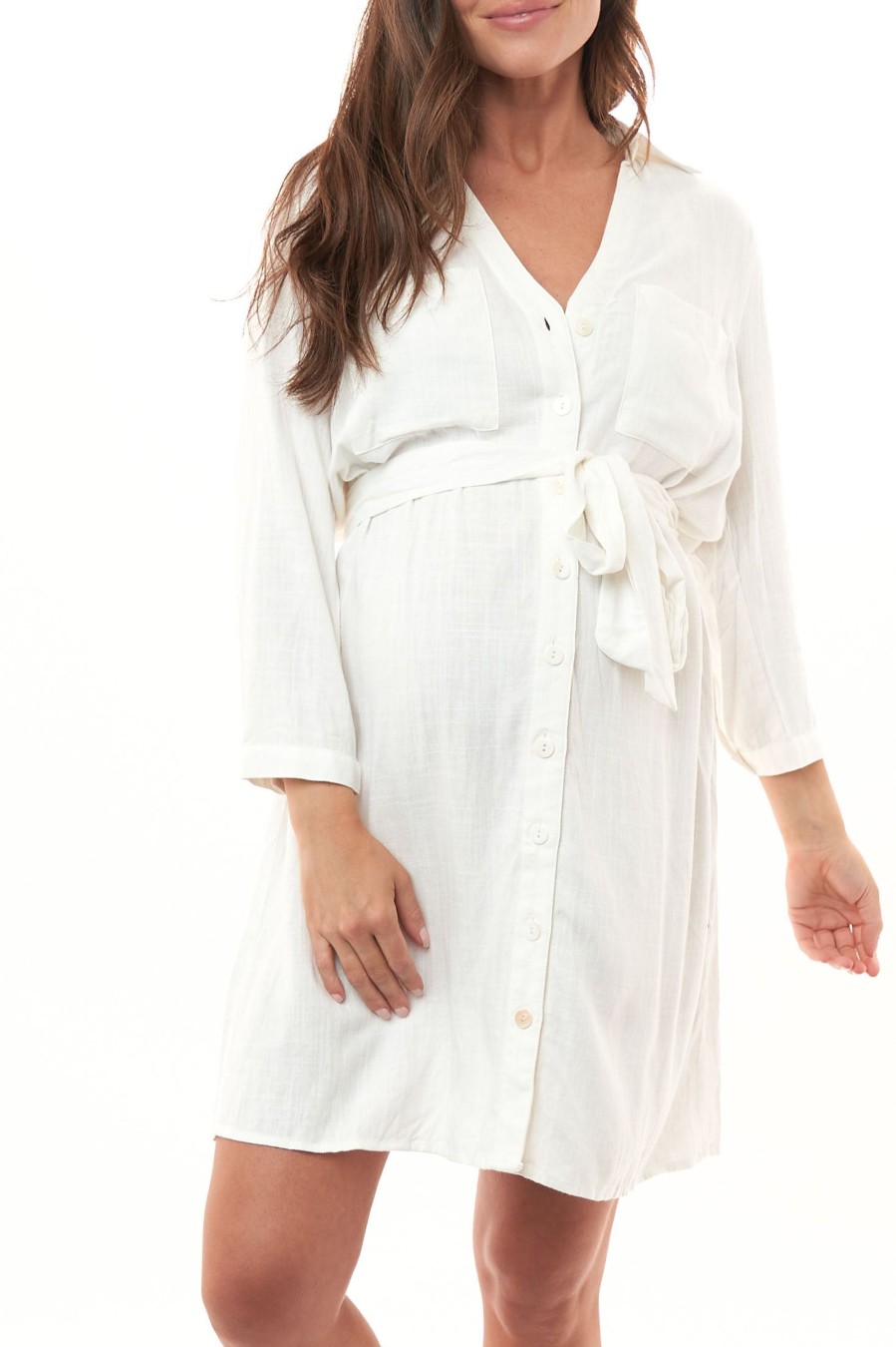 Nursing BAE The Label | Countdown Linen Shirt Dress * White