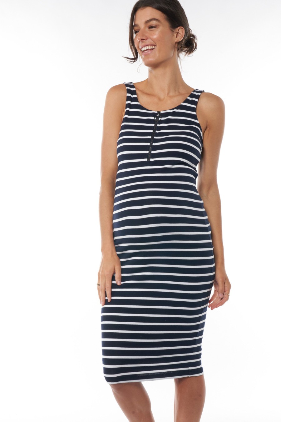 Nursing BAE The Label | Perfect Match Zip Dress* Navy Stripe