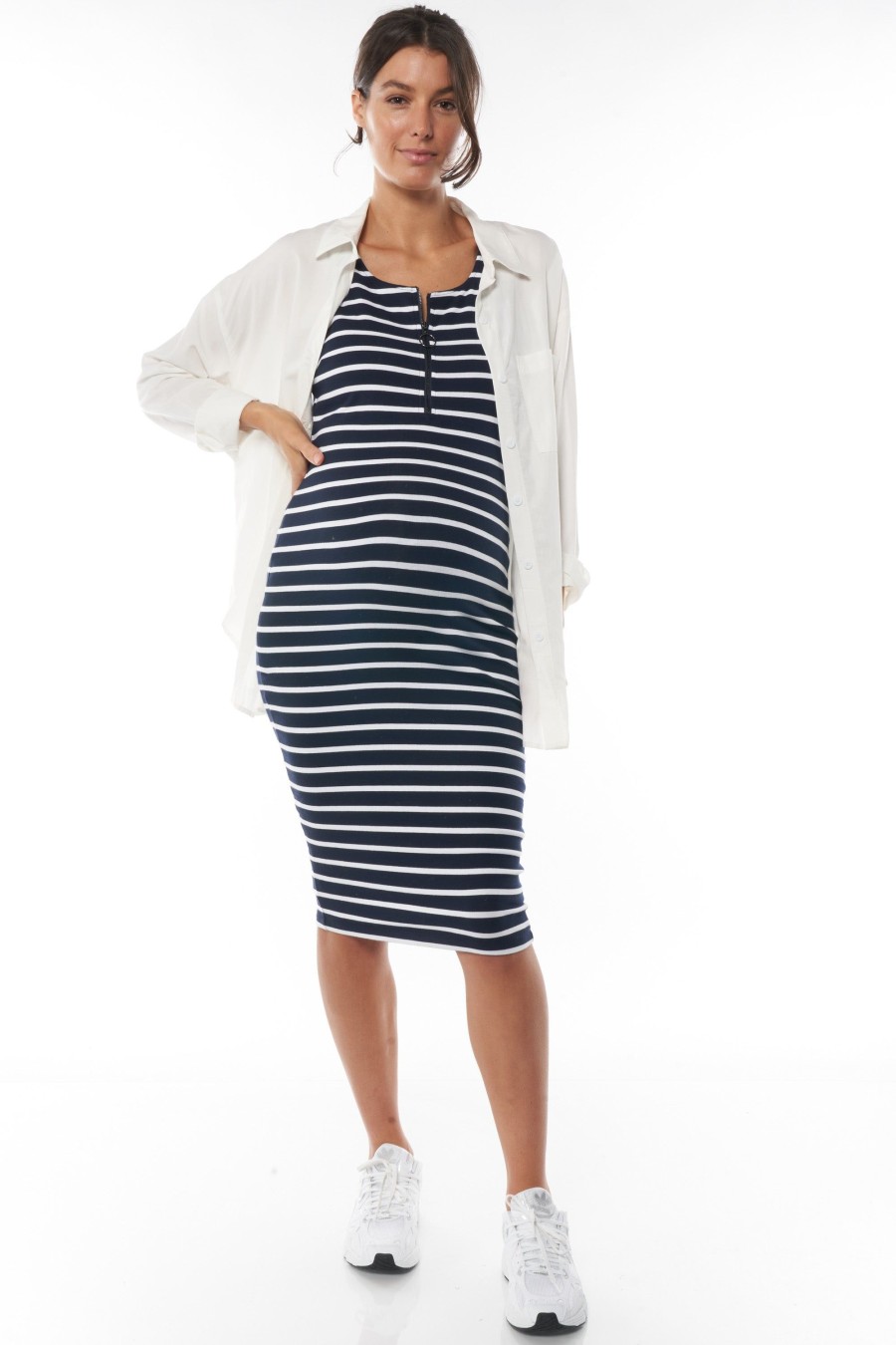 Nursing BAE The Label | Perfect Match Zip Dress* Navy Stripe