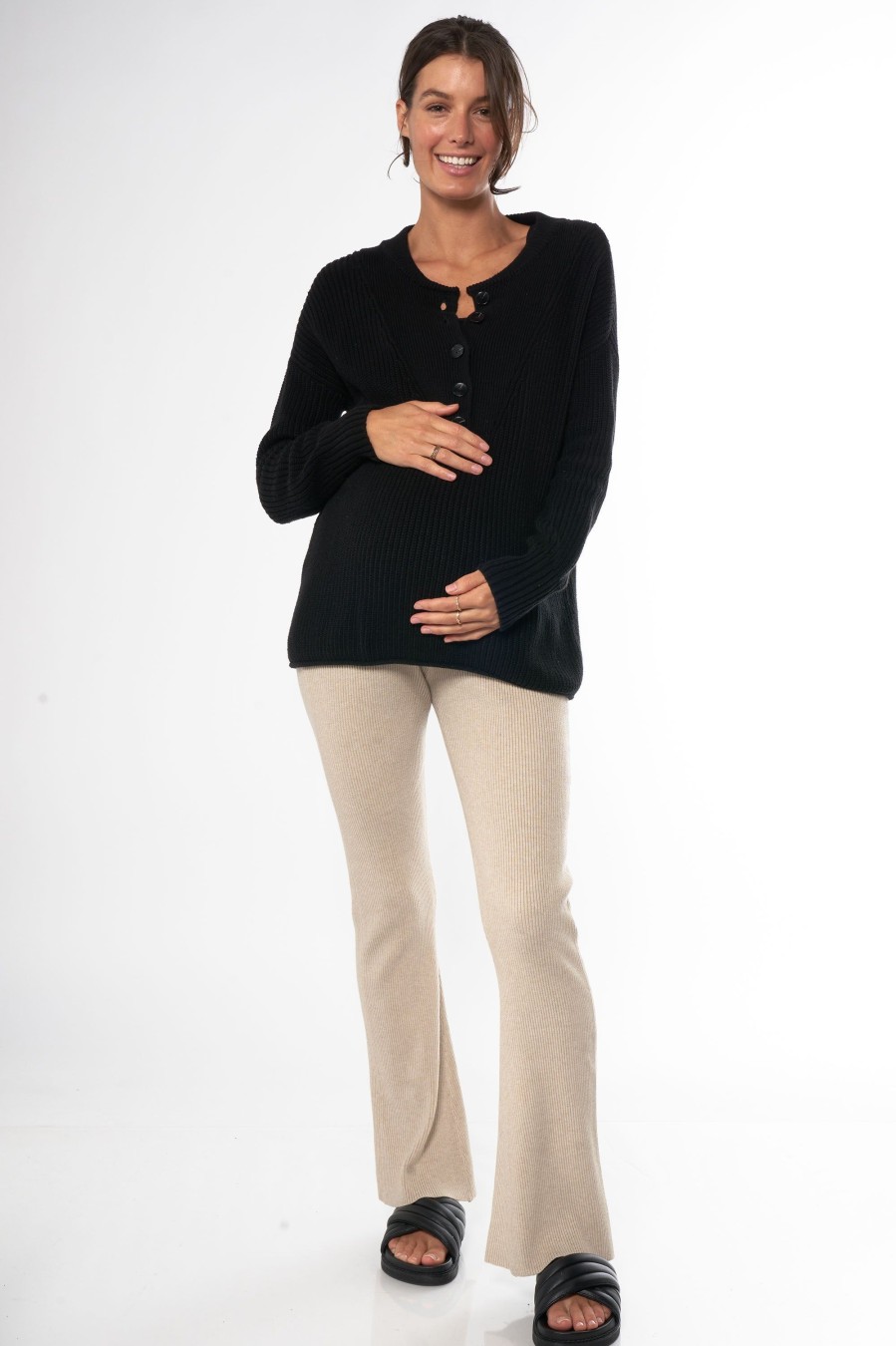 Maternity BAE The Label | Bound To Be Button Sweater Black