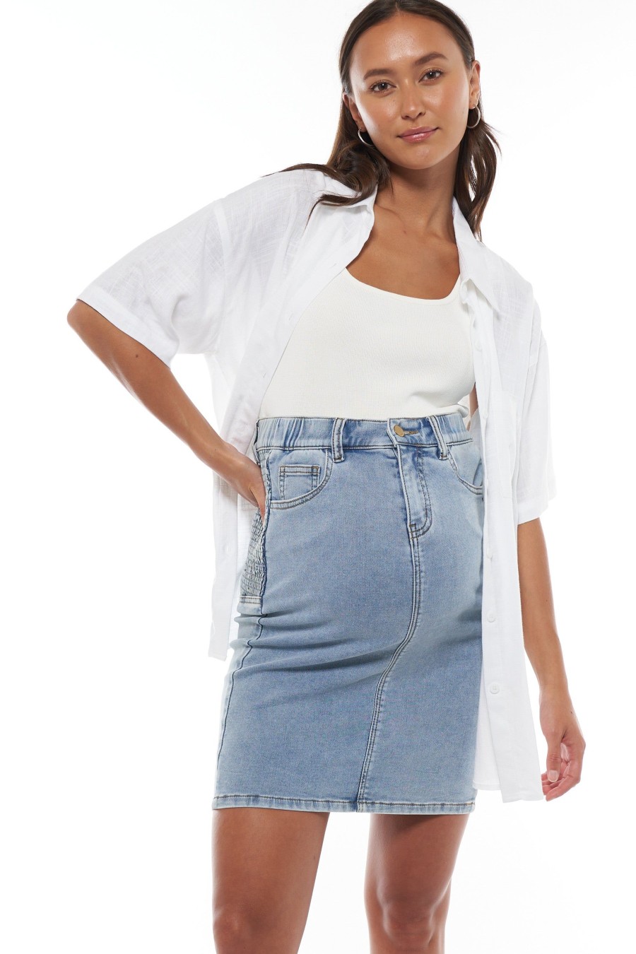 Maternity BAE The Label | Stargazing Denim Skirt Sky Blue