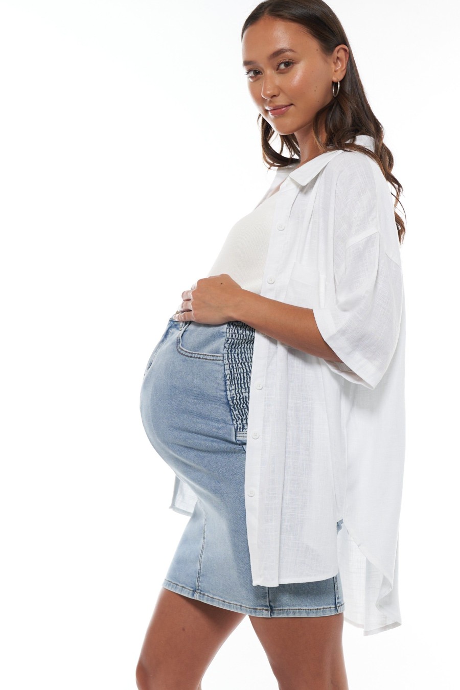 Maternity BAE The Label | Stargazing Denim Skirt Sky Blue