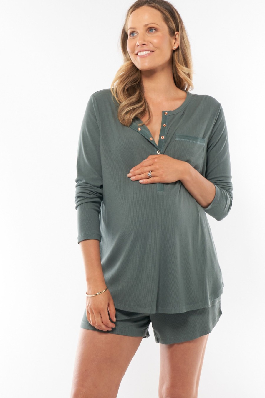 Maternity BAE The Label | Wake Me Up L/S Henley * Pine