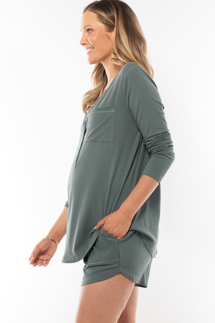 Maternity BAE The Label | Wake Me Up L/S Henley * Pine