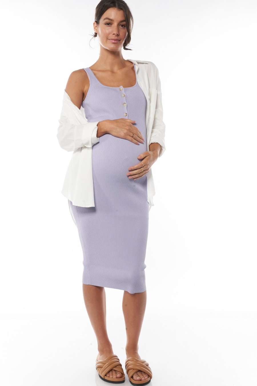 Maternity BAE The Label | Rendezvous Rib Nursing Dress Ash Violet