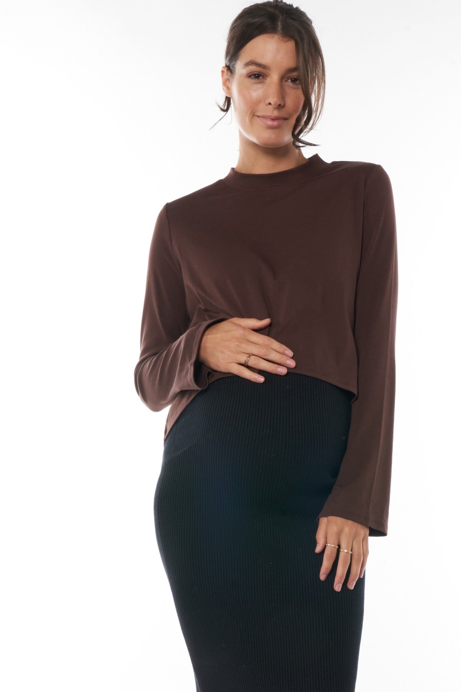 Maternity BAE The Label | Reach Out Split Sleeve Top * Chocolate