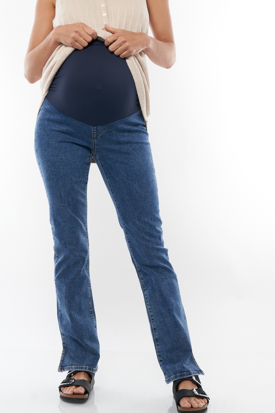 Maternity BAE The Label | Keep It Going Split Hem Jean Washed Indigo